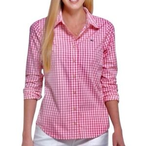 Vineyard Vines Coral & White Gingham Chest Pocket Button Down Shirt Womens 8
